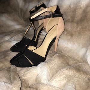 Zara Black & Beige T-strap Heels